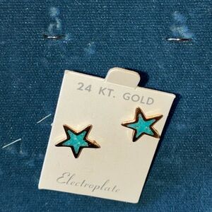 Turquoise Star Stud Earrings - 24 KT Gold Accent